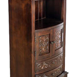 Benzara Engraved Wooden Frame Storage Cabinet with 2 Drawers and 2 Doors, Brown BM210166 Brown Solid Wood BM210166