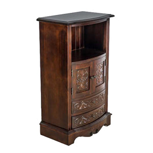 Benzara Engraved Wooden Frame Storage Cabinet with 2 Drawers and 2 Doors, Brown BM210166 Brown Solid Wood BM210166