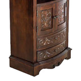 Benzara Engraved Wooden Frame Storage Cabinet with 2 Drawers and 2 Doors, Brown BM210166 Brown Solid Wood BM210166