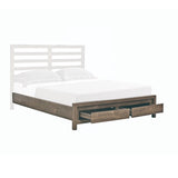 Benzara Queen Platform Bed Frame with 2 Drawer Footboard, Hazelnut Brown BM210169 Brown MDF, Solid Wood BM210169