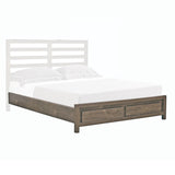 Benzara Queen Platform Bed Frame with 2 Drawer Footboard, Hazelnut Brown BM210169 Brown MDF, Solid Wood BM210169