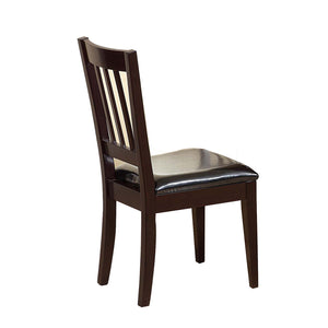 Benzara Wooden Dining Chair with Faux Leather Seat and Slated Back, Set of 2, Brown BM210174 Brown MDF, Plywood, Solid Wood and Faux Leather BM210174