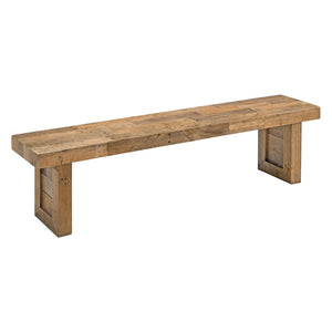 Benzara Rectangular Reclaimed Wood Bench with Sled Base, Distressed Brown BM210340 Brown Solid Wood BM210340