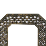 Benzara Octagonal Wooden Mirror with Distressed Finish and Bezel Pattern, Bronze BM210372 Bronze Wood and Mirror BM210372