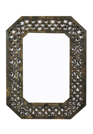 Benzara Octagonal Wooden Mirror with Distressed Finish and Bezel Pattern, Bronze BM210372 Bronze Wood and Mirror BM210372