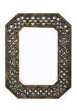 Octagonal Wooden Mirror with Distressed Finish and Bezel Pattern, Bronze