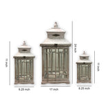 Benzara Wooden Lanterns with Peak Shaped Top and Glass Sides, Set of 3, Gray BM210395 Gray Wood, Glass and Metal BM210395