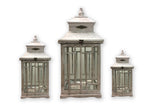 Benzara Wooden Lanterns with Peak Shaped Top and Glass Sides, Set of 3, Gray BM210395 Gray Wood, Glass and Metal BM210395