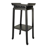 Benzara Wooden Pedestal Stand with Open Bottom Shelf, Antique Black BM210401 Black Solid Wood BM210401