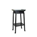 Benzara Wooden Pedestal Stand with Open Bottom Shelf, Antique Black BM210401 Black Solid Wood BM210401