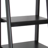 Benzara 5 Tier Wooden Storage Shelf Ladder with Open Back and Sides, Black BM210403 Black Solid Wood BM210403