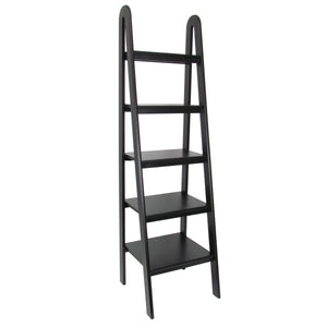 Benzara 5 Tier Wooden Storage Shelf Ladder with Open Back and Sides, Black BM210403 Black Solid Wood BM210403