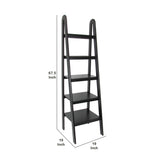 Benzara 5 Tier Wooden Storage Shelf Ladder with Open Back and Sides, Black BM210403 Black Solid Wood BM210403