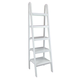 Benzara 5 Tier Wooden Storage Shelf Ladder with Open Back and Sides, White BM210404 White Solid Wood BM210404