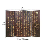 Benzara Traditional 4 Panel Screen Divider with Chinese Greetings, Brown and Gold BM210405 Brown and Gold Solid Wood BM210405