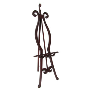 Benzara Wooden Frame Foldable Easel Stand with Scroll Design, Dark Brown BM210407 Brown Solid Wood BM210407