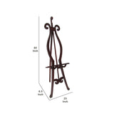 Benzara Wooden Frame Foldable Easel Stand with Scroll Design, Dark Brown BM210407 Brown Solid Wood BM210407