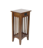 Benzara Wooden Pedestal Stand with 1 Drawer and Open Bottom Shelf, Oak Brown BM210411 Brown Solid Wood BM210411