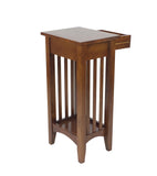 Benzara Wooden Pedestal Stand with 1 Drawer and Open Bottom Shelf, Oak Brown BM210411 Brown Solid Wood BM210411