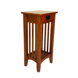 Benzara Wooden Pedestal Stand with 1 Drawer and Open Bottom Shelf, Oak Brown BM210411 Brown Solid Wood BM210411