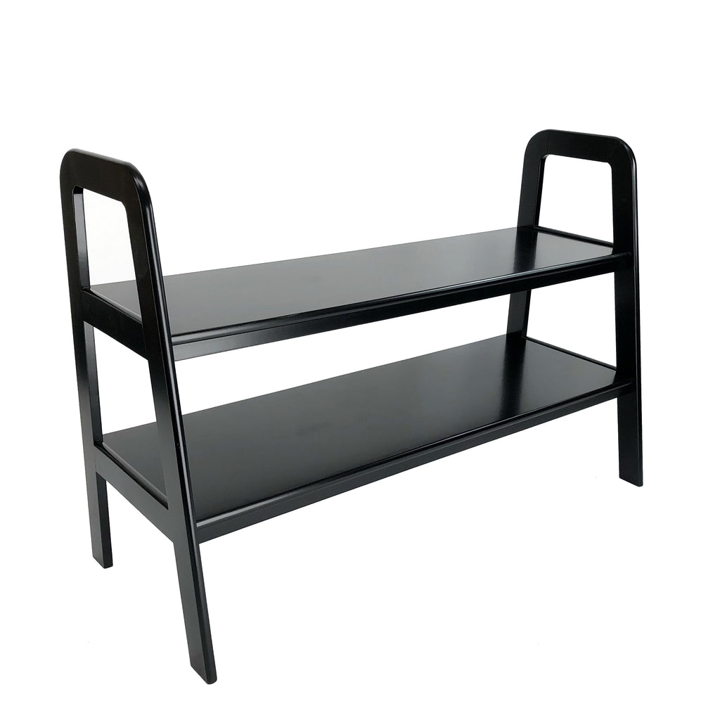 Benzara Contemporary Ladder Style TV Stand with 2 Open Cut Shelves, Black BM210413 Black Solid Wood BM210413