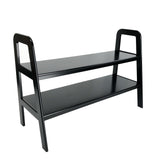 Benzara Contemporary Ladder Style TV Stand with 2 Open Cut Shelves, Black BM210413 Black Solid Wood BM210413