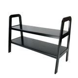 Benzara Contemporary Ladder Style TV Stand with 2 Open Cut Shelves, Black BM210413 Black Solid Wood BM210413