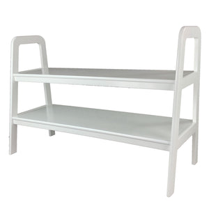 Benzara Contemporary Ladder Style TV Stand with 2 Open Cut Shelves, White BM210414 White Solid Wood BM210414