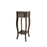 Benzara Wooden Square Pedestal with 1 Drawer and Curved Legs, Espresso Brown BM210423 Brown Solid Wood BM210423