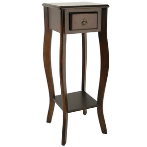 Benzara Wooden Square Pedestal with 1 Drawer and Curved Legs, Espresso Brown BM210423 Brown Solid Wood BM210423