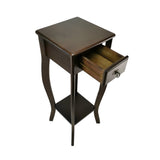 Benzara Wooden Square Pedestal with 1 Drawer and Curved Legs, Espresso Brown BM210423 Brown Solid Wood BM210423