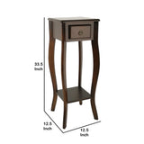 Benzara Wooden Square Pedestal with 1 Drawer and Curved Legs, Espresso Brown BM210423 Brown Solid Wood BM210423