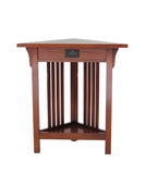 Benzara Mission Style Wooden Corner Table with 1 Drawer and Bottom Shelf, Brown BM210424 Brown Solid Wood BM210424