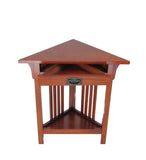 Benzara Mission Style Wooden Corner Table with 1 Drawer and Bottom Shelf, Brown BM210424 Brown Solid Wood BM210424