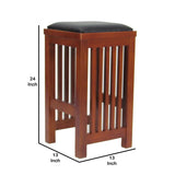 Benzara 24 Inch Faux Leather Upholstered Wooden Backless Barstool, Oak Brown BM210426 Brown Solid Wood and Faux Leather BM210426