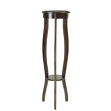 Benzara Round Pedestal Stand with Open Bottom Shelf and Flared Legs, Brown BM210427 Brown Solid Wood BM210427