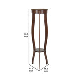 Benzara Round Pedestal Stand with Open Bottom Shelf and Flared Legs, Brown BM210427 Brown Solid Wood BM210427