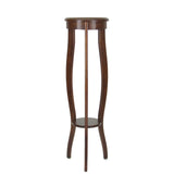 Benzara Round Pedestal Stand with Open Bottom Shelf and Flared Legs, Brown BM210427 Brown Solid Wood BM210427