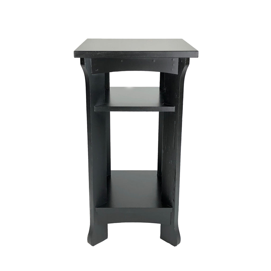 Benzara Wooden Pedestal Stand with Open Bottom Shelf, Antique Black BM210429 Black Solid Wood BM210429