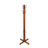 Wooden Coat Stand with X Frame Base and Metal Hooks, Oak Brown