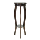 Benzara 31.5 Inch Round Pedestal Stand with Open Bottom Shelf and Flared Legs,Brown BM210431 Brown Solid Wood BM210431