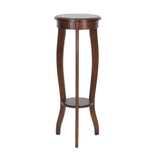 Benzara 31.5 Inch Round Pedestal Stand with Open Bottom Shelf and Flared Legs,Brown BM210431 Brown Solid Wood BM210431