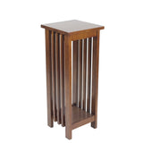 Benzara 30 Inch Wooden Flower Stand with Bottom Shelf and Slatted Sides, Brown BM210432 Brown Solid Wood BM210432