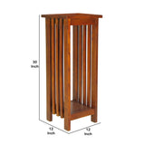 Benzara 30 Inch Wooden Flower Stand with Bottom Shelf and Slatted Sides, Brown BM210432 Brown Solid Wood BM210432