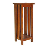 Benzara 30 Inch Wooden Flower Stand with Bottom Shelf and Slatted Sides, Brown BM210432 Brown Solid Wood BM210432