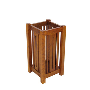 Benzara Mission Style Square Wooden Umbrella Stand with Block Feet, Brown BM210434 Brown Solid Wood BM210434