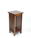 Benzara 25 Inch Wooden Flower Stand with Slatted Sides and Bottom Shelf, Brown BM210436 Brown Solid Wood BM210436