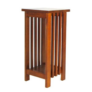 Benzara 25 Inch Wooden Flower Stand with Slatted Sides and Bottom Shelf, Brown BM210436 Brown Solid Wood BM210436