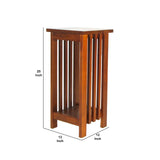 Benzara 25 Inch Wooden Flower Stand with Slatted Sides and Bottom Shelf, Brown BM210436 Brown Solid Wood BM210436