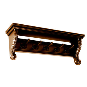 Benzara Hand Carved Wooden Philip Hanger with 5 Wall Mount Hooks, Brown BM210440 Brown Solid Wood BM210440